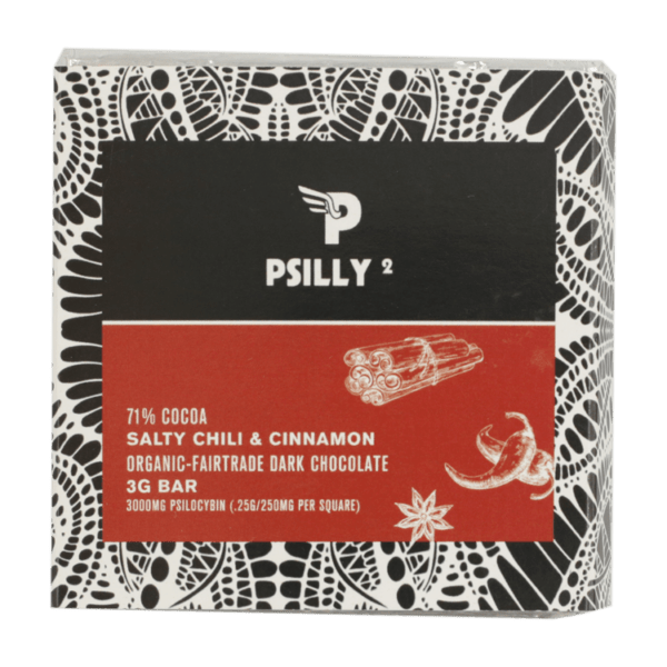 Psilly - Dark Chocolate Bar - Salty Chili & Cinnamon | Shroom Dudes Canada