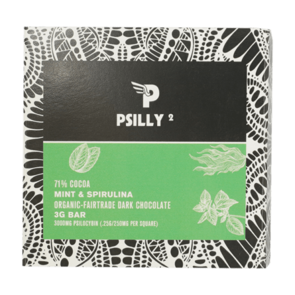Psilly - Dark Chocolate Bar - Mint & Spirulina | Shroom Dudes Canada